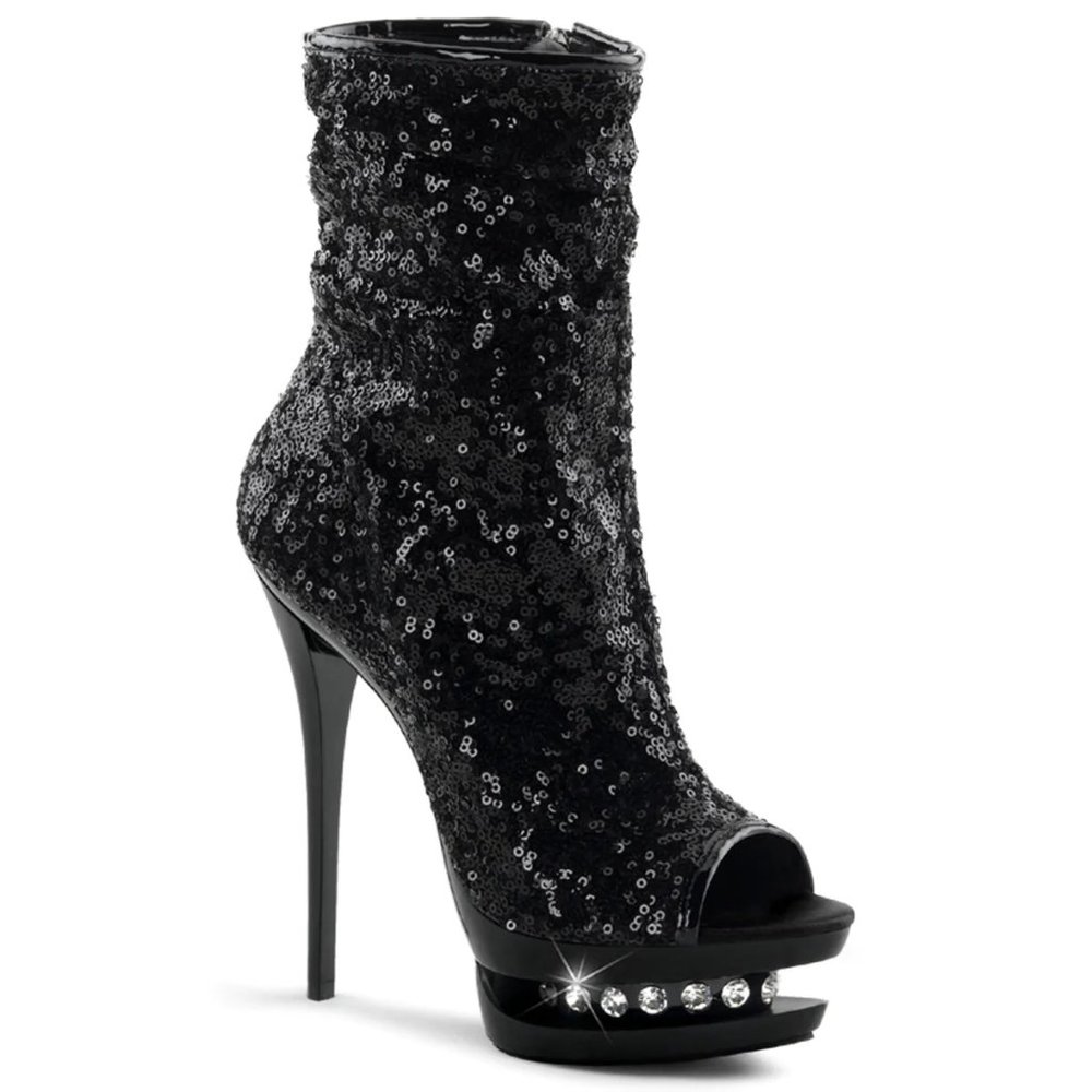 Pleaser BLONDIE-R-1008 Women's 6 Inch Sequined Open Toe Ankle Boot